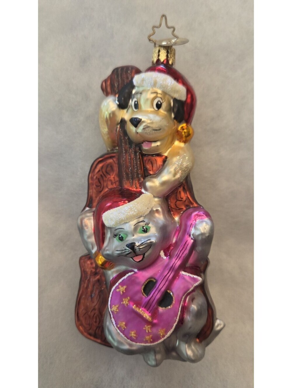 Christopher RADKO COOL YULE 2003 Dog & Cat Musicians Glass Handpainted Ornament